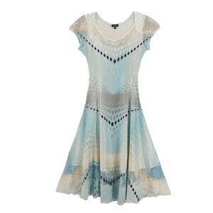 KOMAROV Dress Pastel Colors Crinkled Lace Trim Fit Flare PETITE MEDIUM